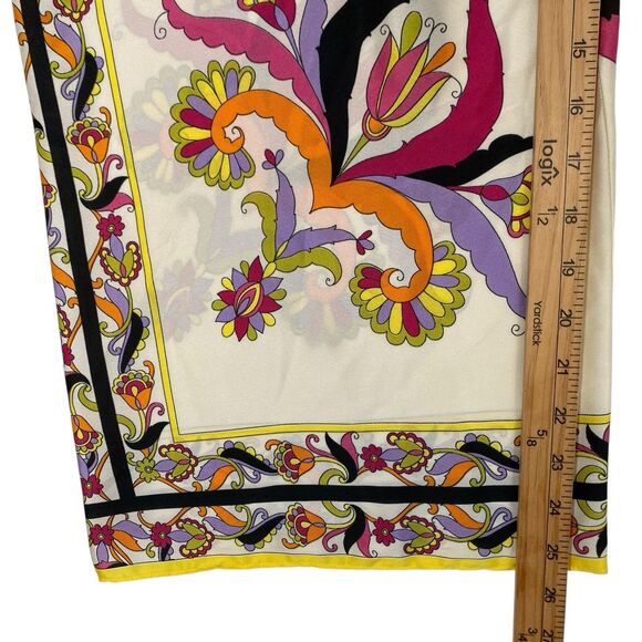 Zara Wide Leg Cropped Pants Women L Muticolor Scarf Print Silky Pull On - Picture 4 of 10